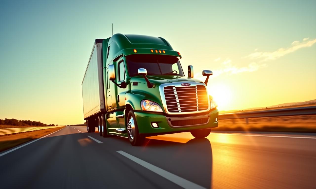 Modern fleet truck on a scenic highway at dawn